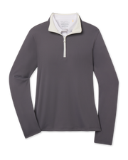 Front product view of the Skyler Quarter Zip in Nightshade, featuring a dark gray ribbed texture with a contrasting cream collar and quarter-zip placket.