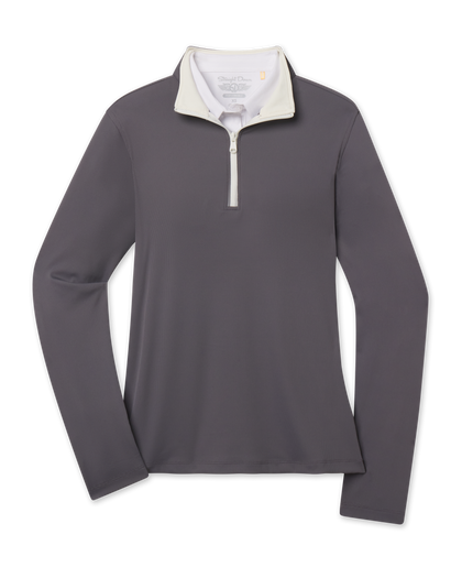 Front product view of the Skyler Quarter Zip in Nightshade, featuring a dark gray ribbed texture with a contrasting cream collar and quarter-zip placket.