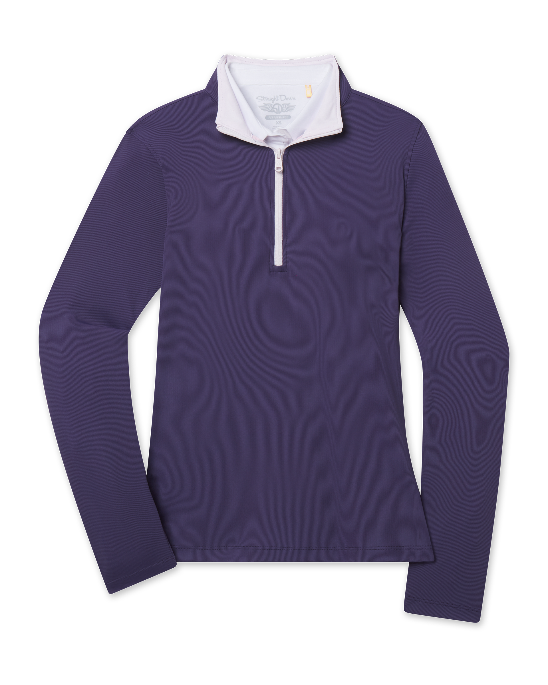 Skyler Quarter Zip in Blackcurrant purple featuring a sleek long-sleeve design with contrast zipper and inner white collar 