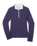 Skyler Quarter Zip in Blackcurrant purple featuring a sleek long-sleeve design with contrast zipper and inner white collar 