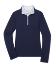 Skyler Quarter Zip in New Indigo with contrast collar and zipper, front view