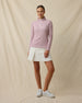 Model wearing the Skyler Quarter Zip in Pink Dawn, zipped view