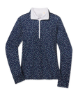 Sprinkles Quarter Zip in New Indigo with scattered floral print, front view