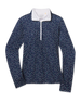 Sprinkles Quarter Zip in New Indigo with scattered floral print, front view