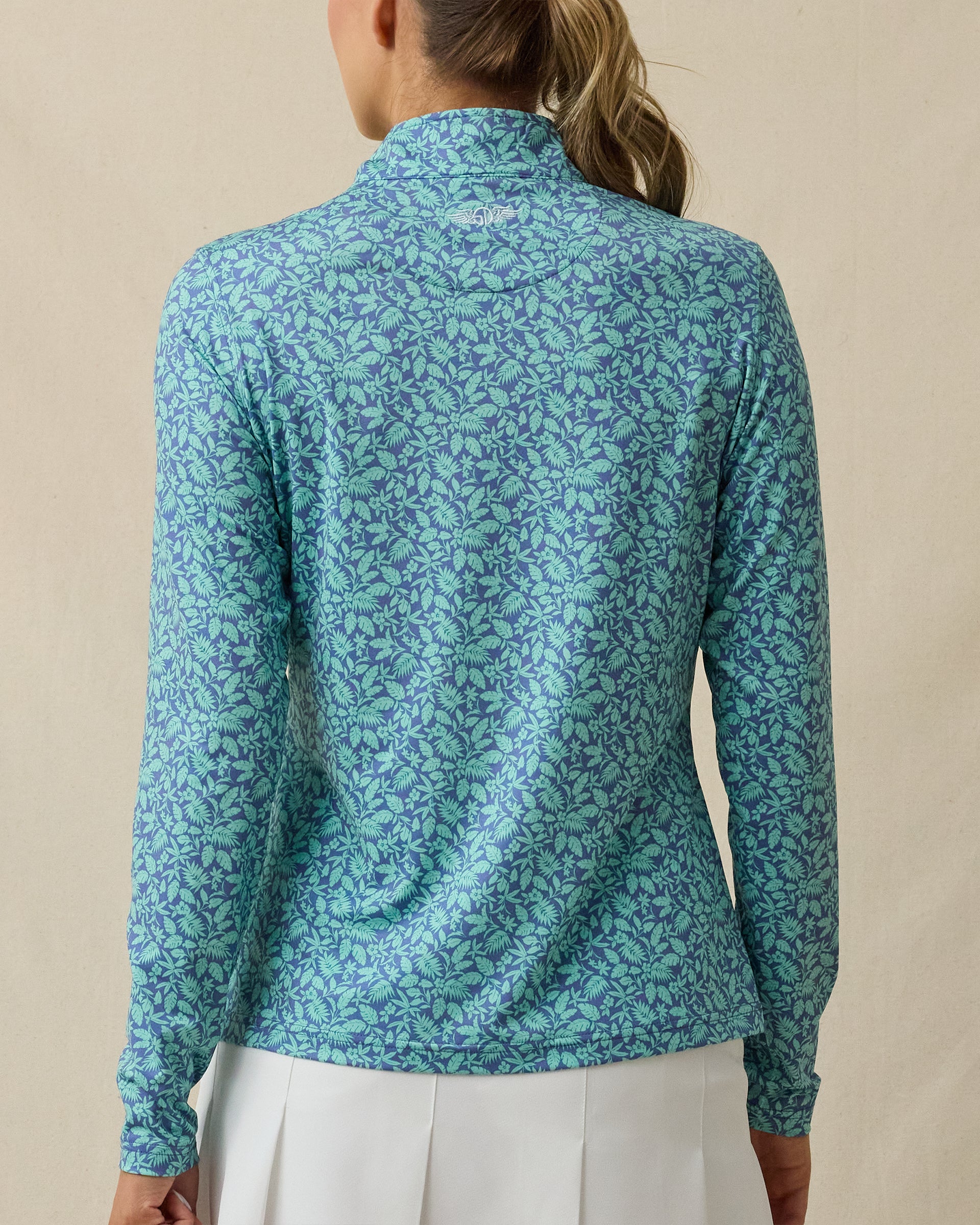 Huli Quarter Zip in Tidal Blue, back view