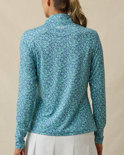 Huli Quarter Zip in Tidal Blue, back view
