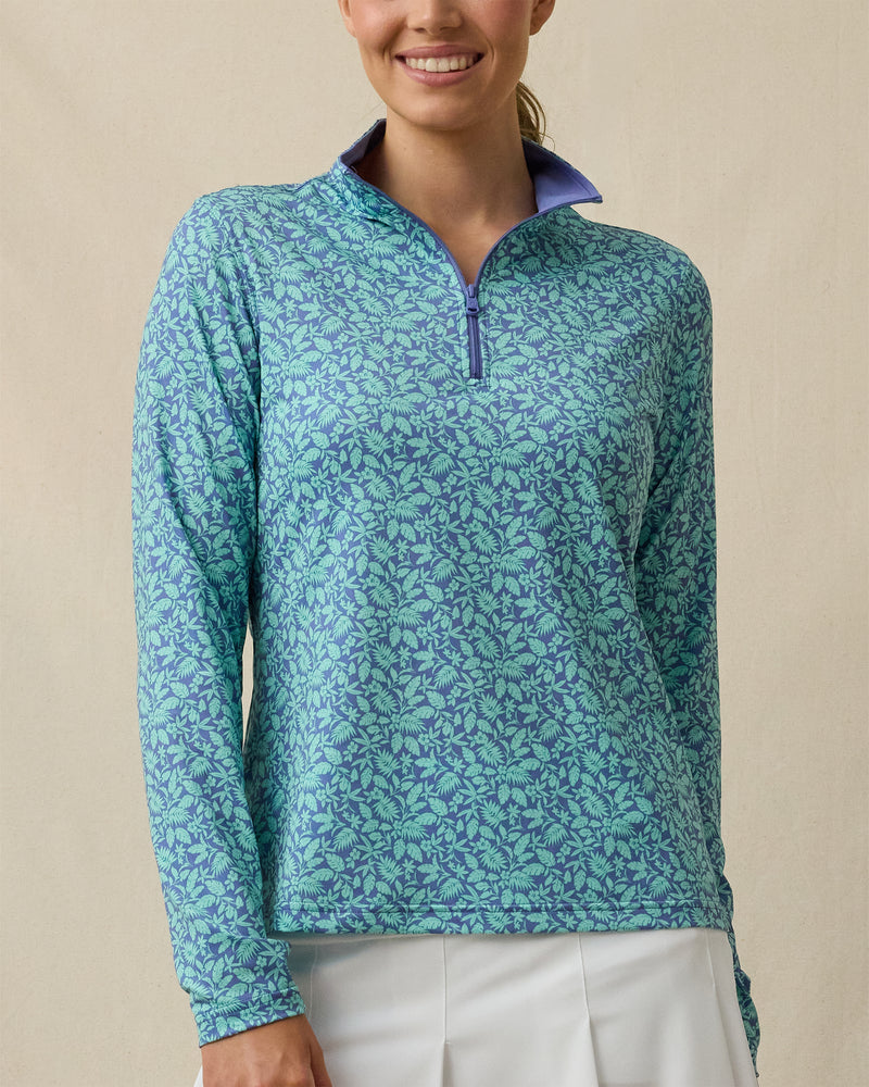 Huli Quarter Zip in Tidal Blue, front model view
