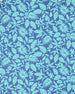 A close-up of a tropical leaf and floral pattern in light aqua green on a medium periwinkle blue background.