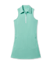 Greta Dress in Cascade Green with sleeveless zip collar design, front view