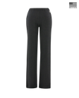Women's Misty Pant in Black, front view featuring solid black waffle knit fabric, elastic waistband, wide leg silhouette, and Straight Down logo patch on the hip