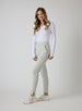 Women's Mavis Jogger in New Heather, full length model view featuring a heather grey waffle-knit jogger with elasticated waistband, tonal Straight Down logo badge, and tapered leg paired with a white long sleeve top and white athletic shoes
