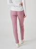 Women's Mavis Jogger in Peonie, back model view featuring a dusty rose waffle-knit jogger with elasticated waistband, clean back panel, and tapered leg with cuffed hem paired with a white long sleeve top and white athletic shoes