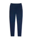 Sedona Legging in New Indigo, flat lay front view featuring a solid navy high-waisted legging with side pockets and Straight Down logo detail