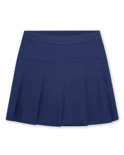 Women's Martina Skort in New Indigo, flat lay front view featuring a solid navy pleated skort