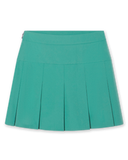 Women's Martina Skort in Sea Green, flat lay front view featuring a solid teal green pleated skort