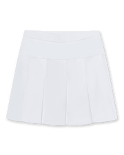 Women's Martina Skort in white, flat lay front view featuring a solid white pleated skort