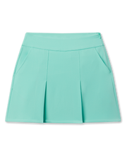 Korra Skort in Cascade Green with pleated front and side pockets, front view
