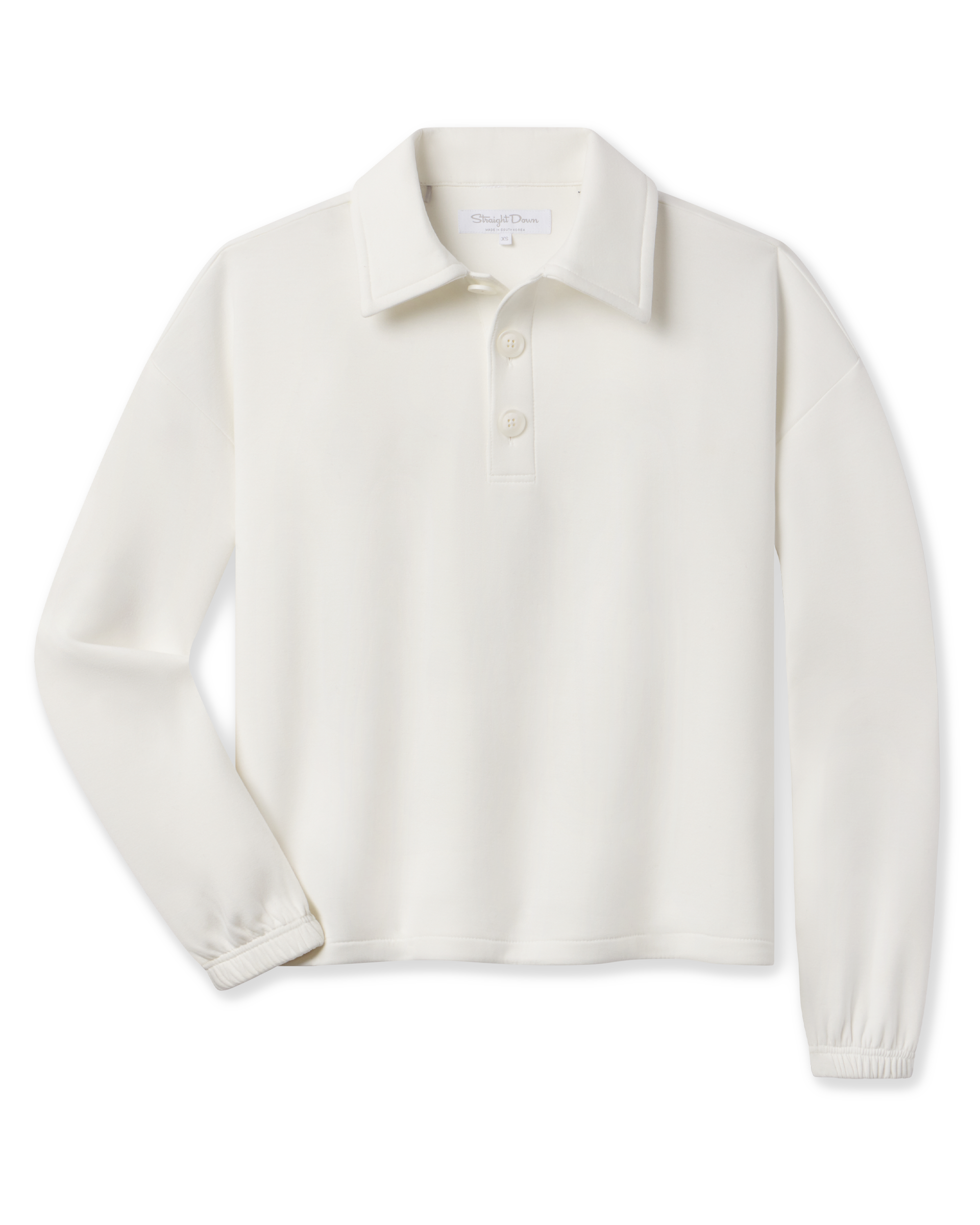 Harper Quarter Button women's scuba knit pullover in Coconut, front view