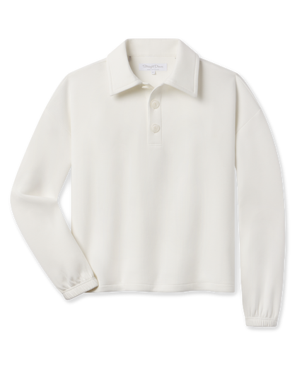 Harper Quarter Button women's scuba knit pullover in Coconut, front view