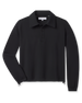 A black long-sleeve polo shirt with a three-button placket and zippered cuffs, displayed flat.