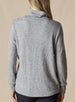 Women's Misty Top in Heather, back view on model featuring a heather gray waffle knit long sleeve top with cowl neck