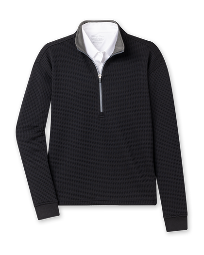 Opal Half Zip in Black with textured waffle-knit fabric and quarter-zip collar