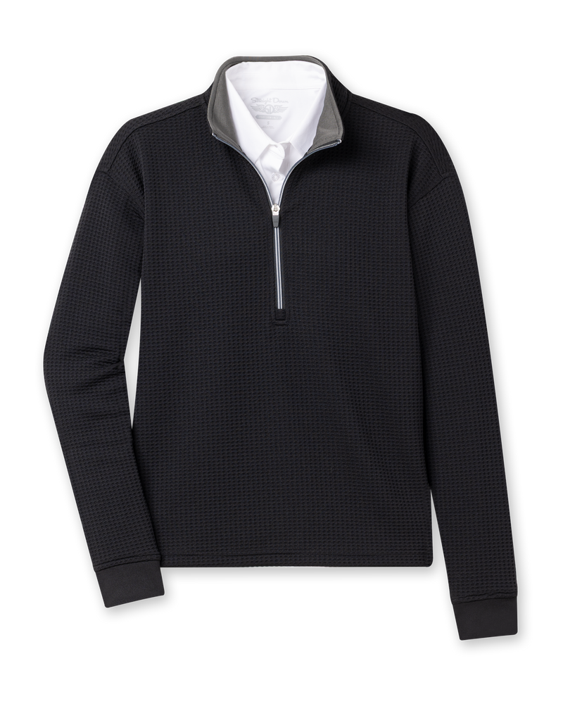 Opal Half Zip in Black with textured waffle-knit fabric and quarter-zip collar