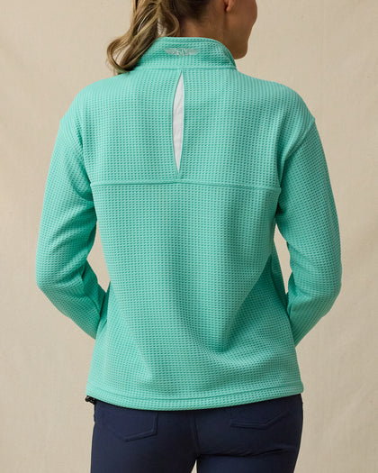 Opal Half Zip in Cascade Green, back view
