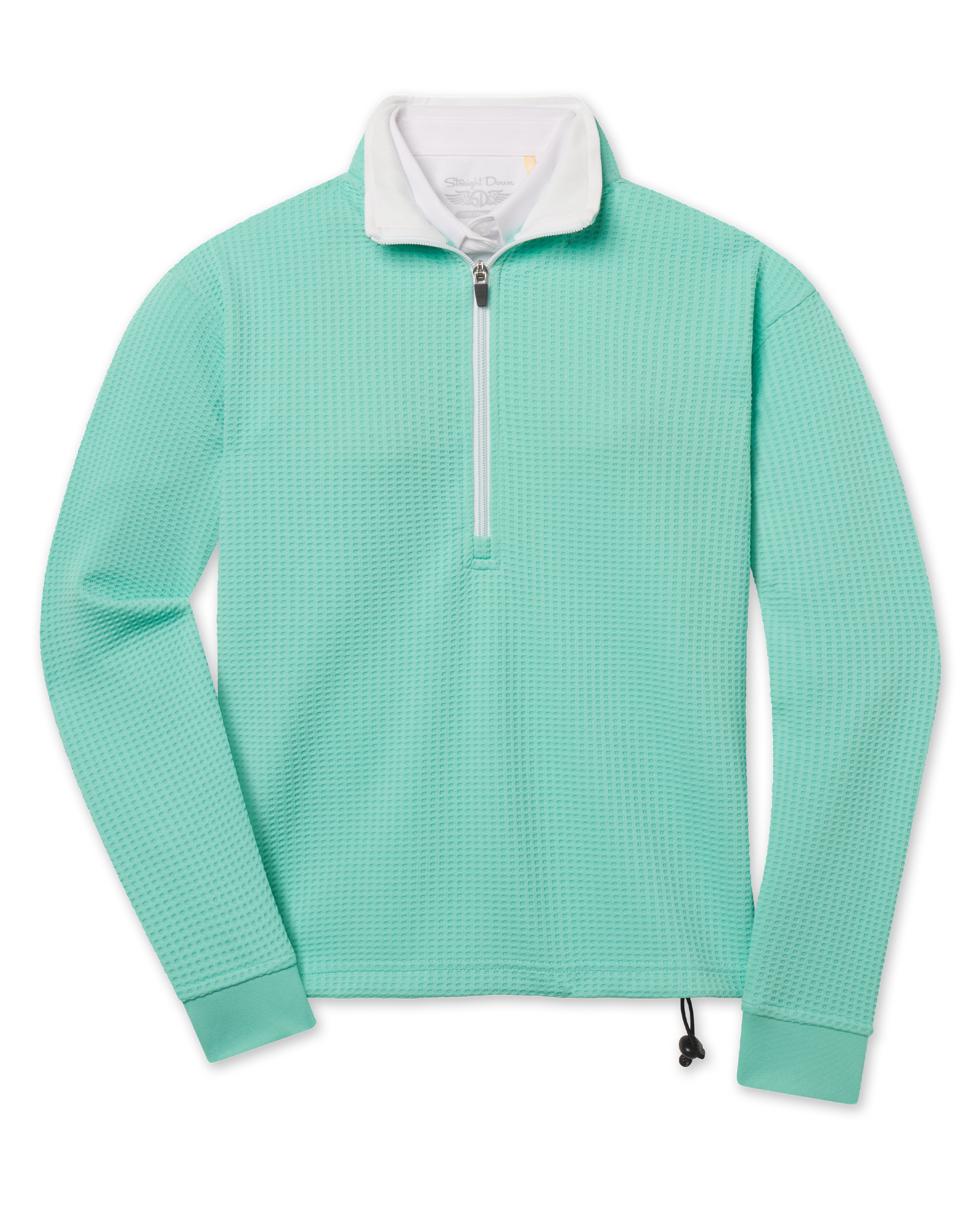 Opal Half Zip in Cascade green with textured waffle knit, front view
