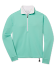 Opal Half Zip in Cascade green with textured waffle knit, front view