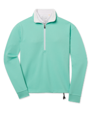 Opal Half Zip in Cascade green with textured waffle knit, front view