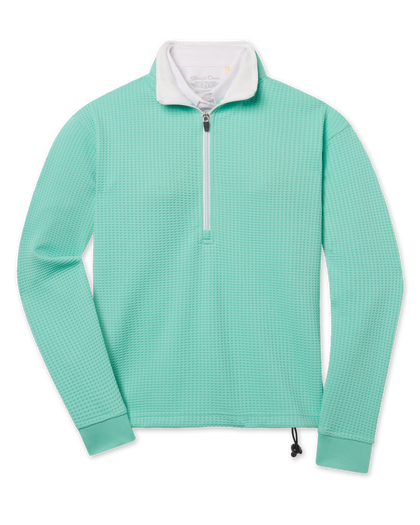 Opal Half Zip in Cascade green with textured waffle knit, front view