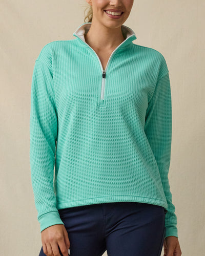 Opal Half Zip in Cascade Green, front model view