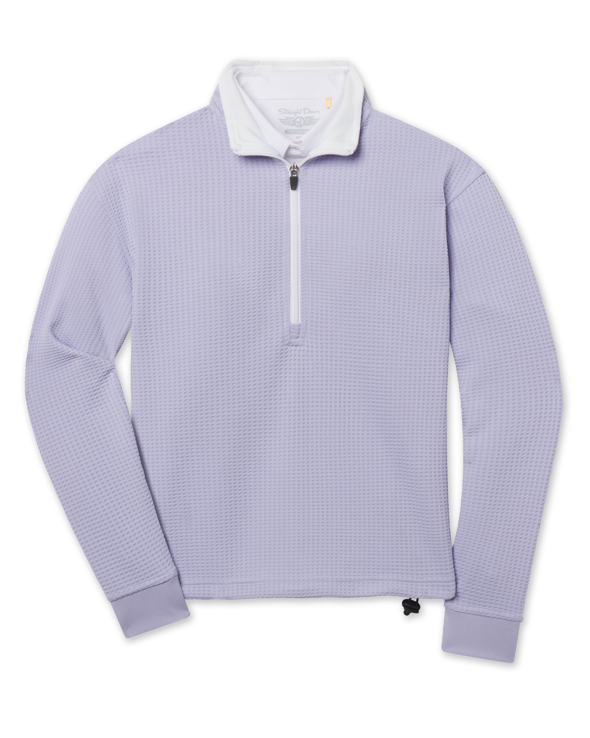 Straight Down Opal Half Zip in Cosmic Blue featuring textured waffle knit fabric, a contrast half-zip mock neck, and adjustable drawcord hem