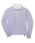 Straight Down Opal Half Zip in Cosmic Blue featuring textured waffle knit fabric, a contrast half-zip mock neck, and adjustable drawcord hem