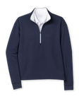 Opal Half Zip in Indigo blue with textured waffle-knit fabric and quarter-zip collar