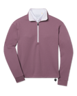 Straight Down Opal Half Zip in Oxblood Red featuring textured waffle knit fabric, a contrast half-zip mock neck, adjustable drawcord hem, and long sleeves