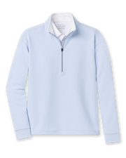 Opal Half Zip in Powder blue with textured waffle-knit fabric and quarter-zip collar