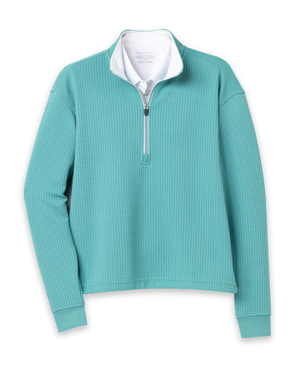Opal Half Zip in Sea Green with textured waffle-knit fabric and quarter-zip collar