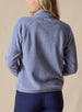 Cerro Quarter Zip in Bluestone, back on-model view featuring a solid blue-grey fleece quarter-zip pullover with a tonal Straight Down logo embroidered at the upper back, styled with navy pants