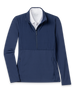 Women's Althea Half Zip in New Indigo, flat lay front view featuring a solid navy quilted chest panel with quarter zip closure and zip pockets