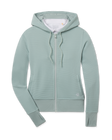 Eliza Hoodie in Herb featuring textured waffle knit, a full-zip front, drawcord hood, front pockets, ribbed hem, and thumbhole cuffs.