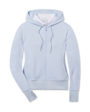 Eliza Hoodie in Lake with textured waffle knit, front view