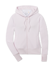 Straight Down Eliza Hoodie in Pale Pink featuring a full-zip front, waffle knit texture, attached hood, front pockets, and thumbhole cuffs