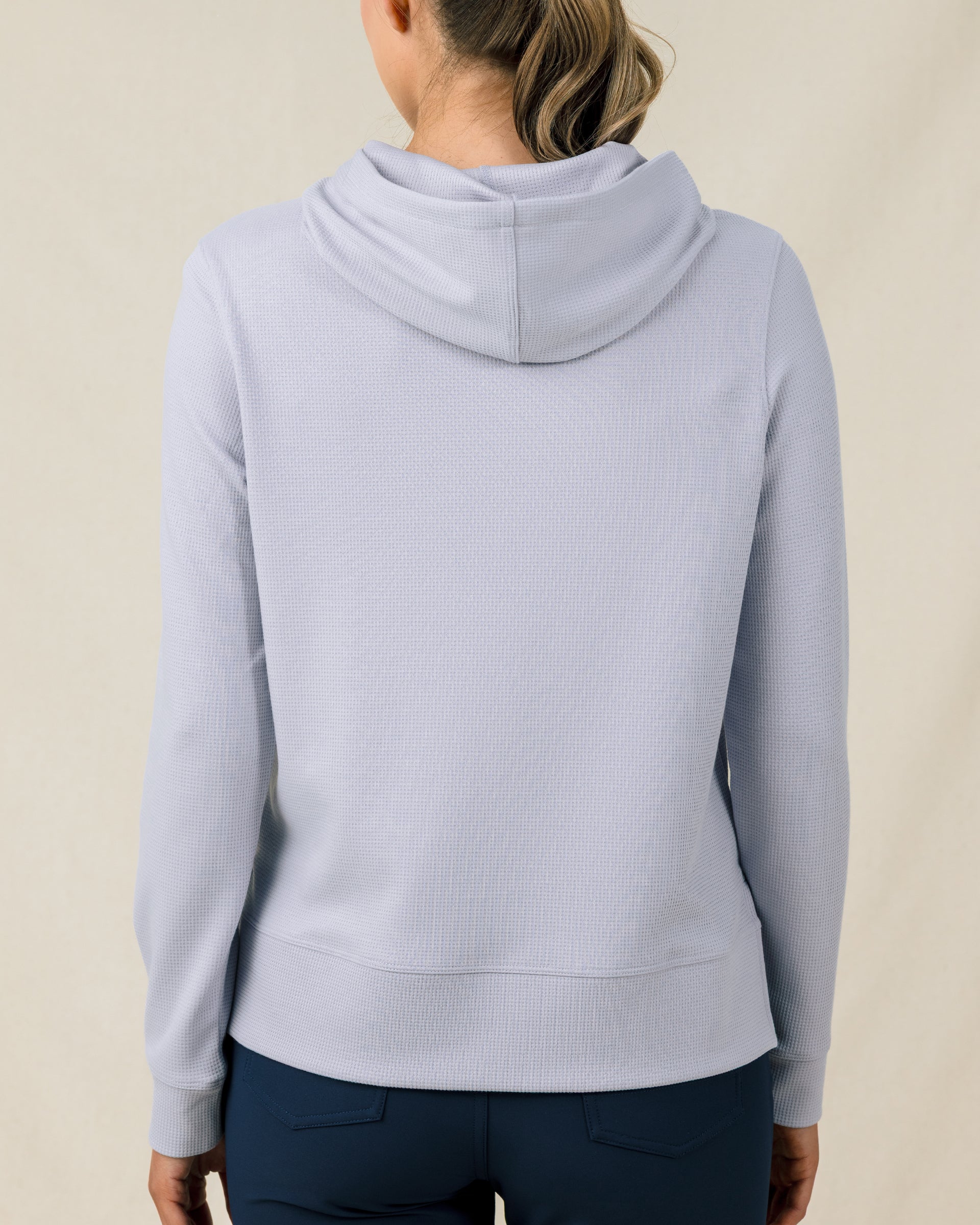 Back view of the Straight Down Daria Hoodie in Cosmic Blue