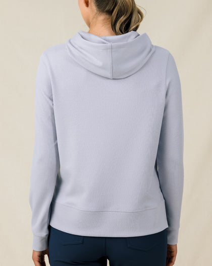 Back view of the Straight Down Daria Hoodie in Cosmic Blue