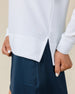 Daria Hoodie in White with textured waffle knit fabric, hem detail view