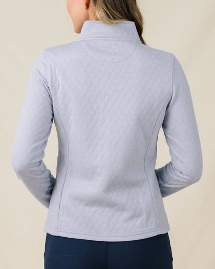 Back view of the Straight Down Marlow Jacket in Cosmic Blue featuring a quilted design and tailored fit