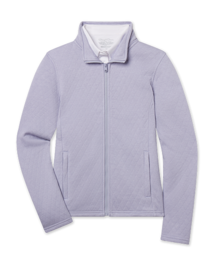 Women's Marlow Jacket in Cosmic Blue featuring quilted fabric, a full-zip front, and zippered hand pockets