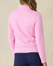 Marlow Jacket in Pink Floyd, back view on model in solid pink diamond quilt texture with Straight Down logo embroidered at center back, paired with navy pants